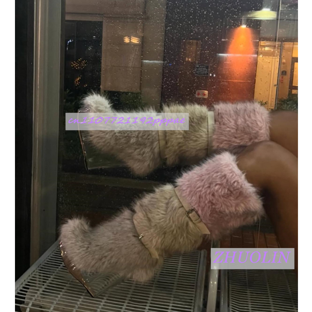Winter Boot Insulated - Botas de cuña transparentes peludas con