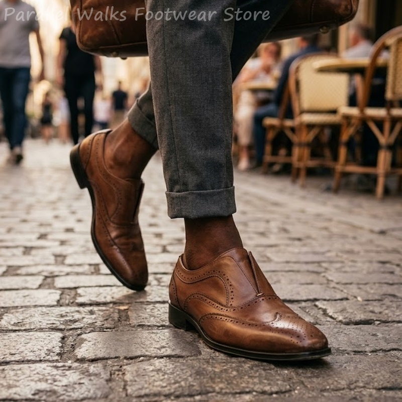 Men'S Shoes Brogues - Zapatos Brogue de Cuero Marrón para